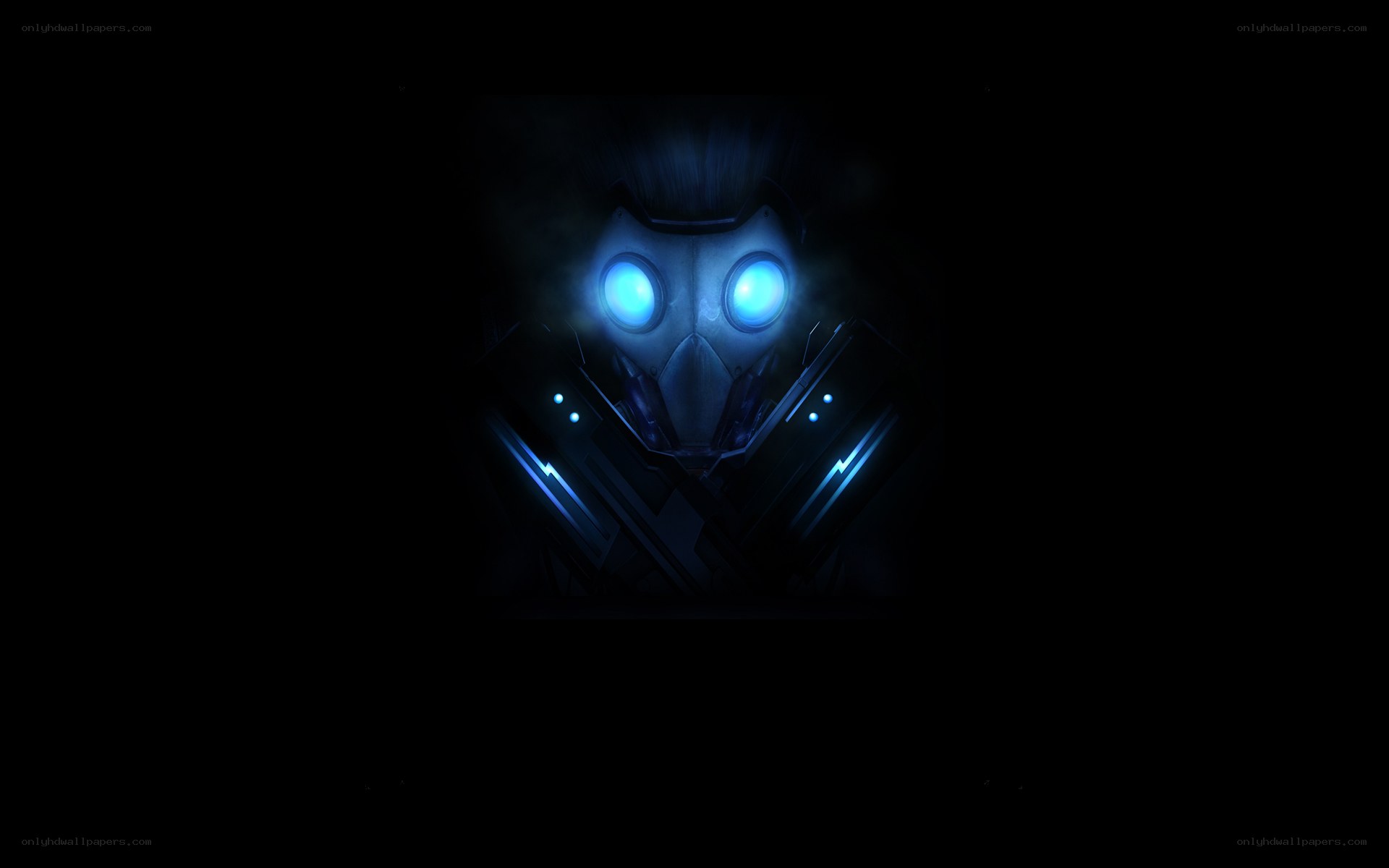 robotic face with glowing eyes