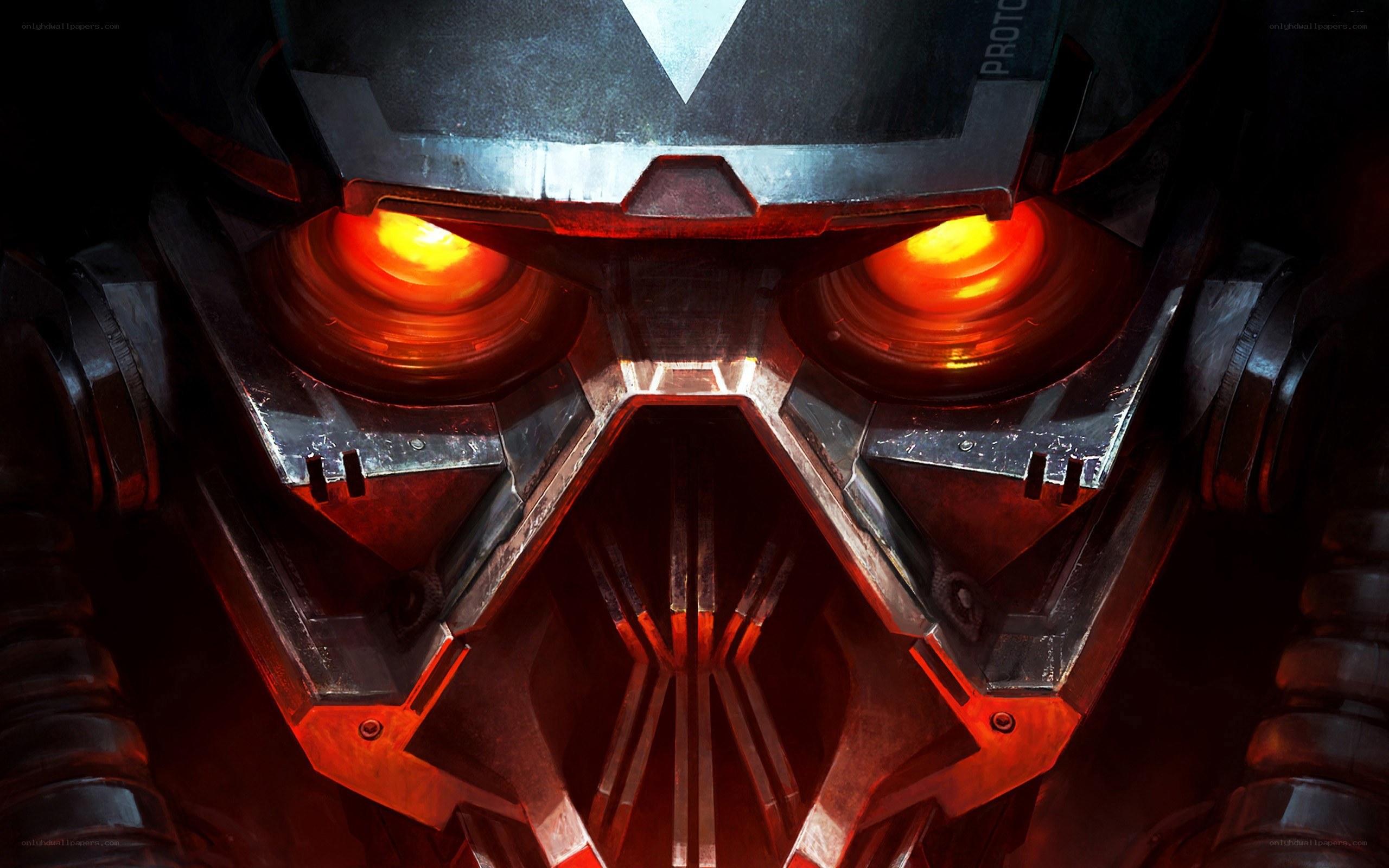 robotic face with glowing eyes
