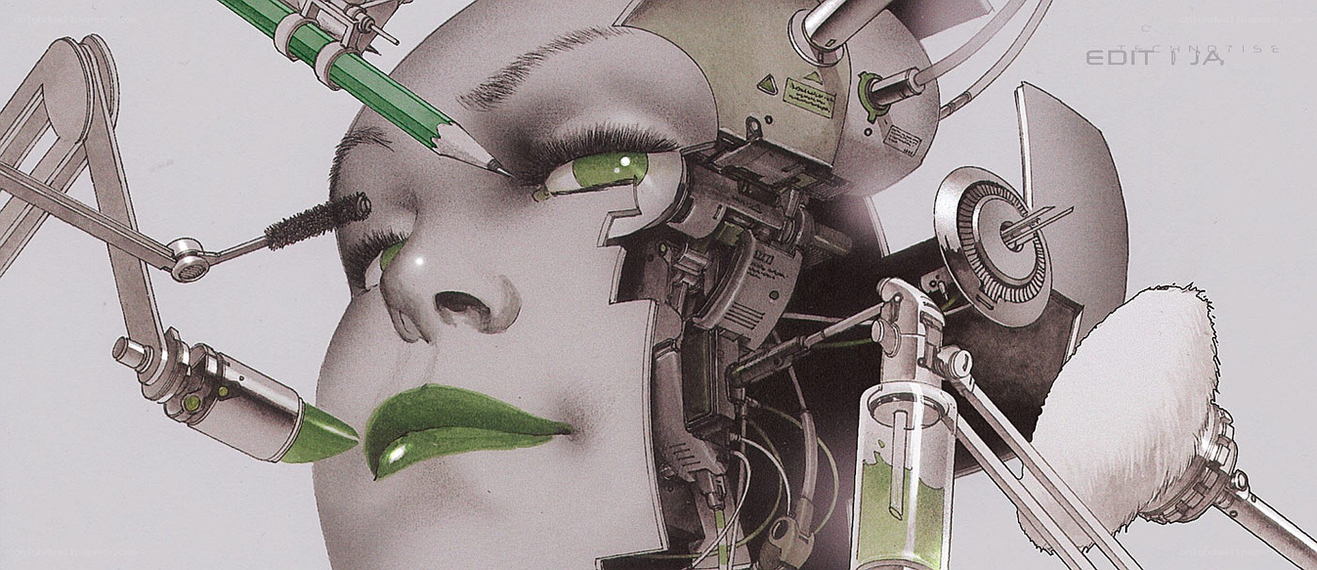 robotic face with mechanical tools