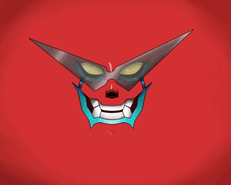 robotic face with sharp features
