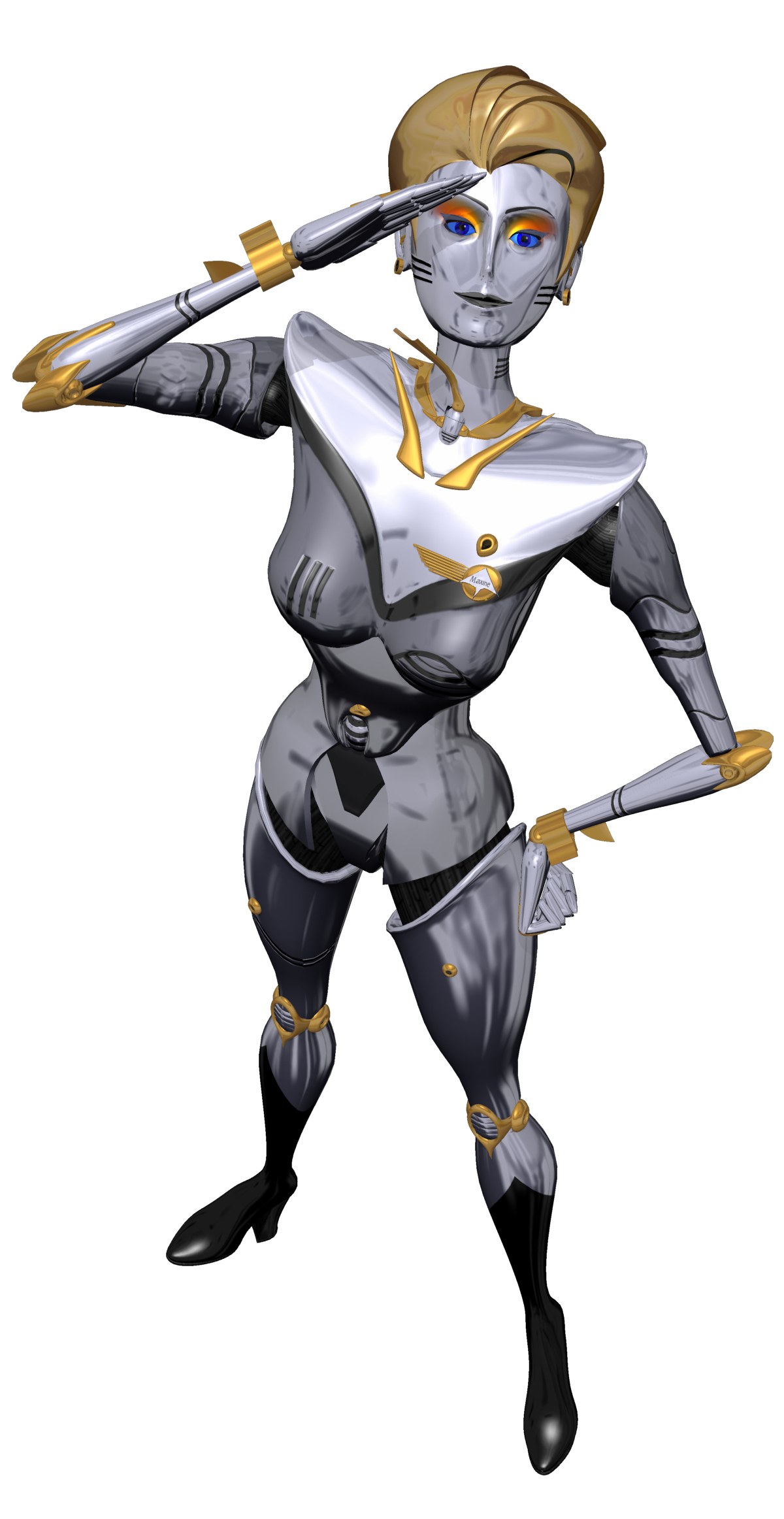 robotic female soldier saluting