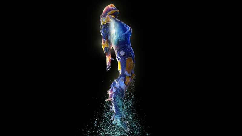 Robotic Figure Disintegrating — Blue