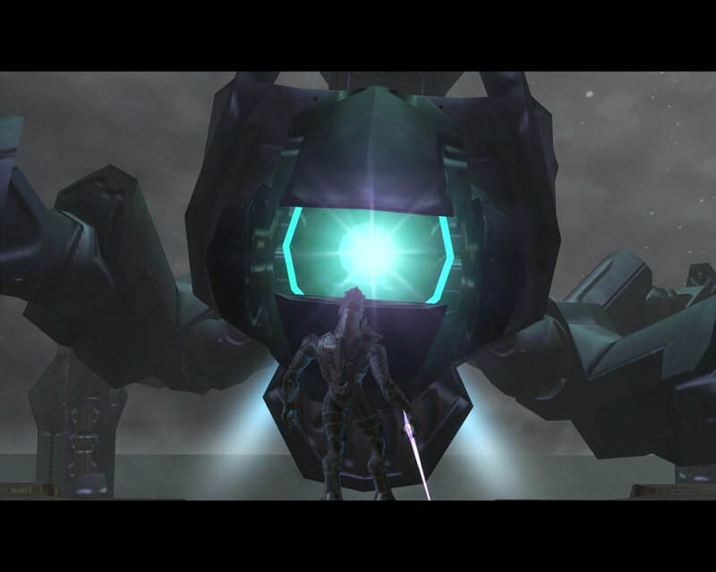 robotic figure facing machine