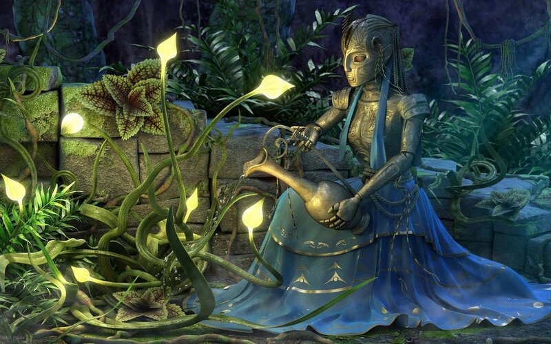 robotic figure in a jungle