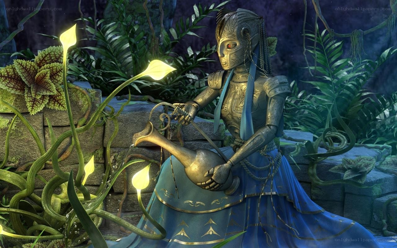 robotic figure in a jungle
