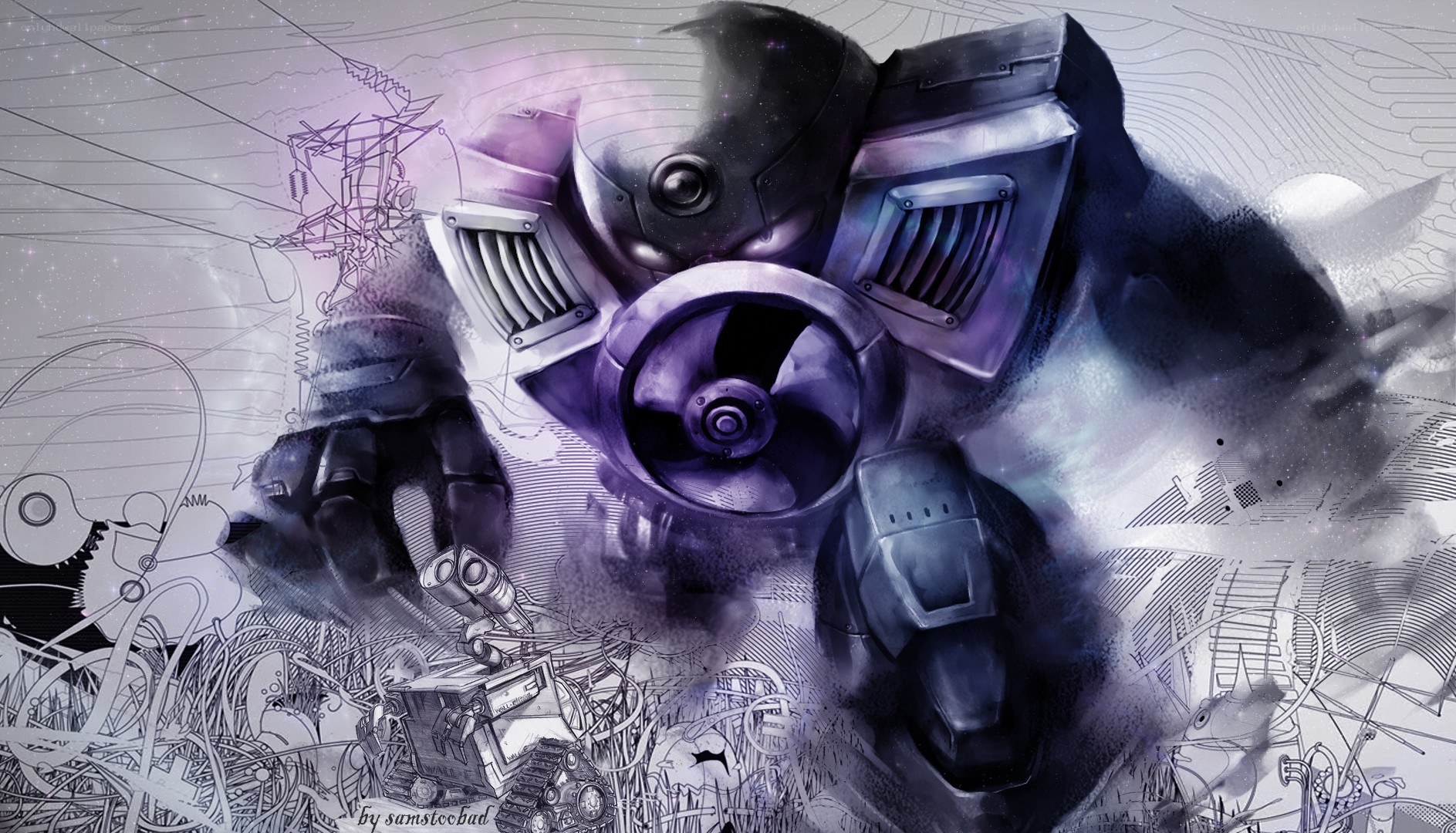 robotic figure in a mechanical landscape