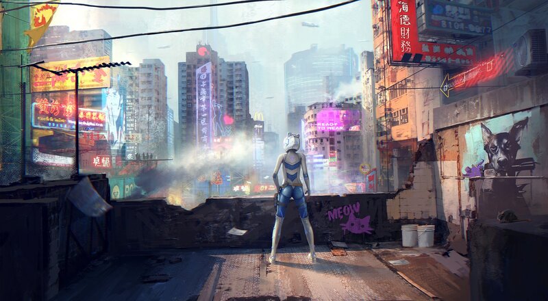 Robotic Figure in Alley — Gray