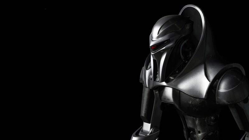 Robotic Figure in Armor — Black, Dramatic, 3d Render