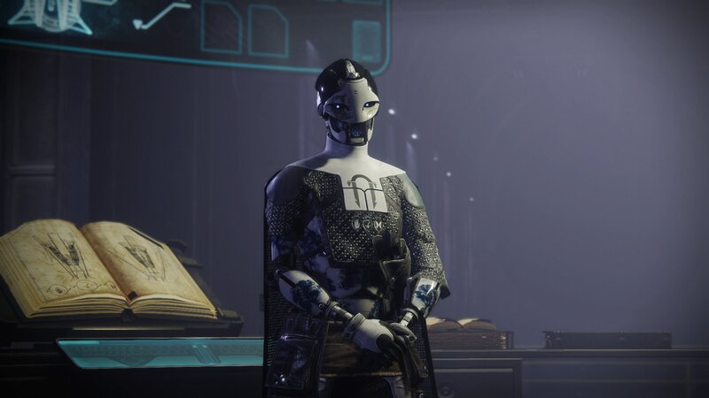 Robotic Figure in Armor — Gray, Dramatic