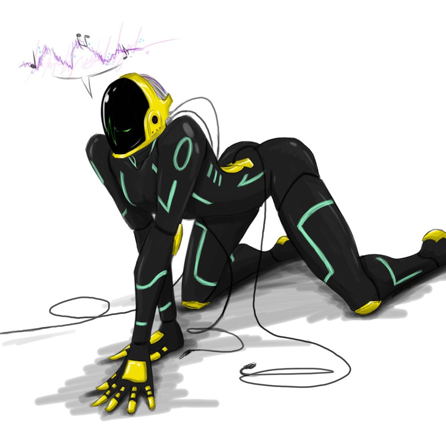 robotic figure in black suit