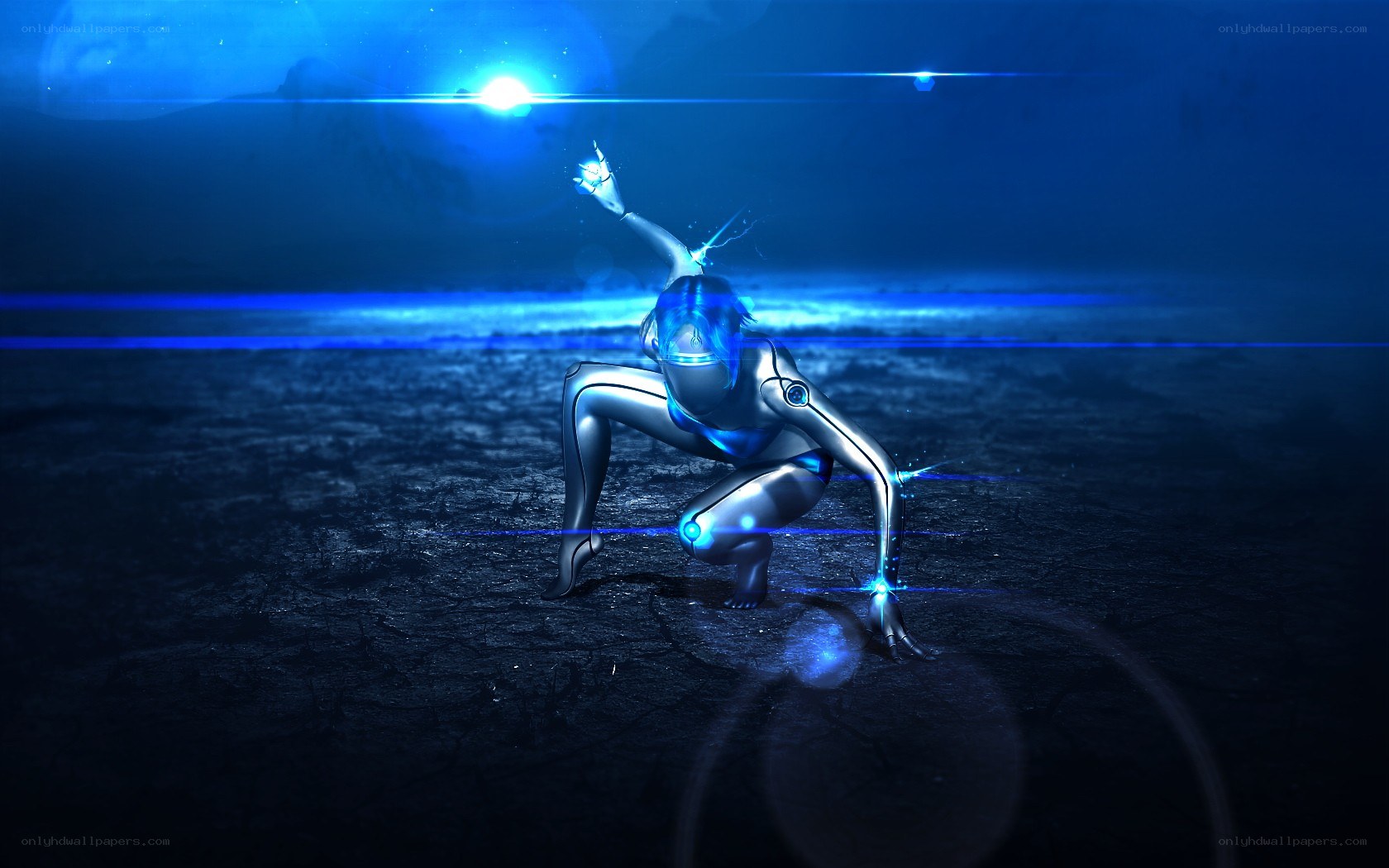 robotic figure in blue light