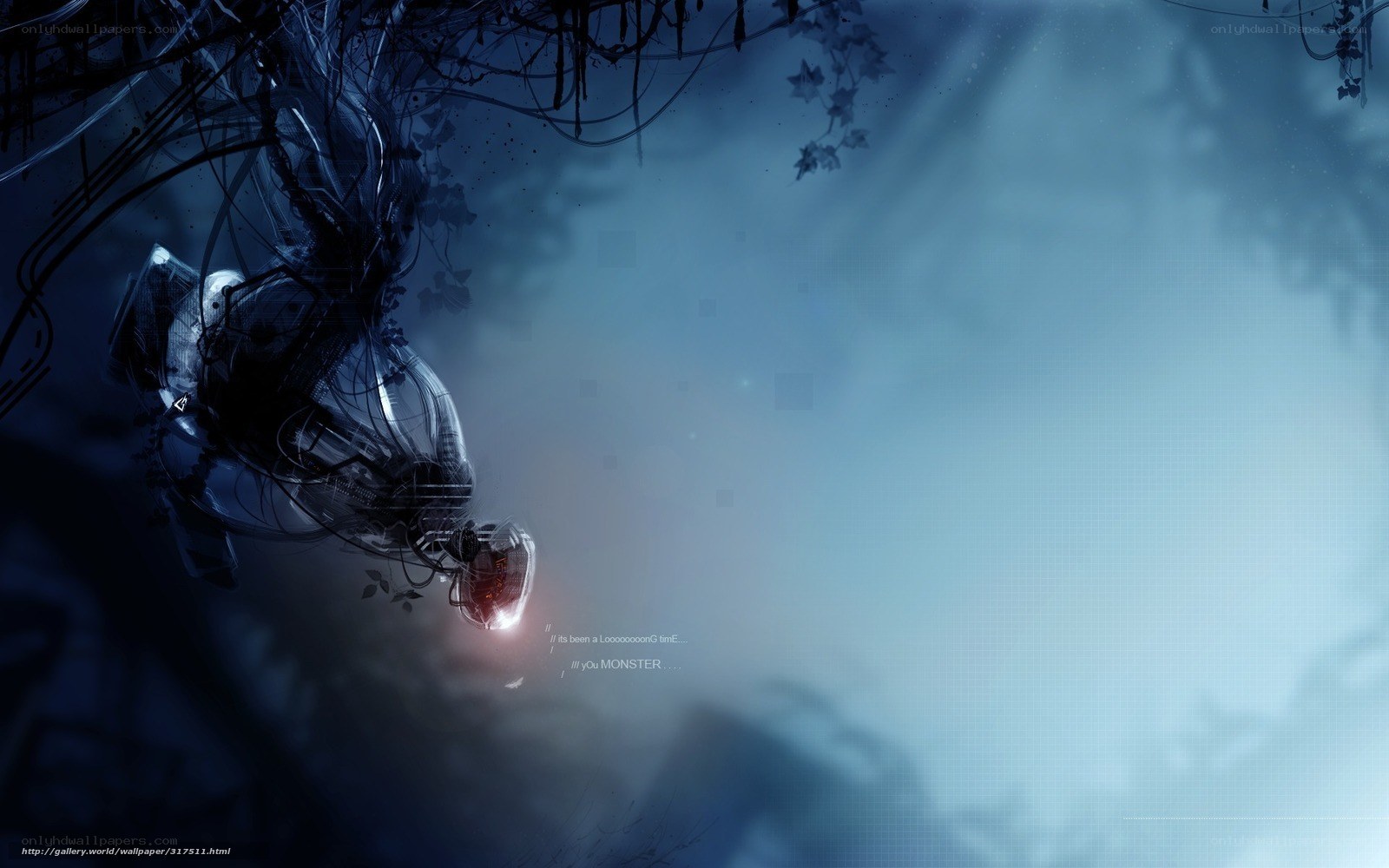 robotic figure in blue mist
