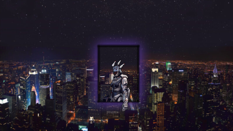 Robotic Figure in City — Black