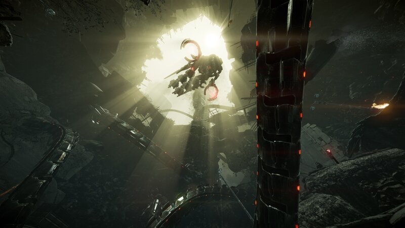 robotic figure in dark canyon
