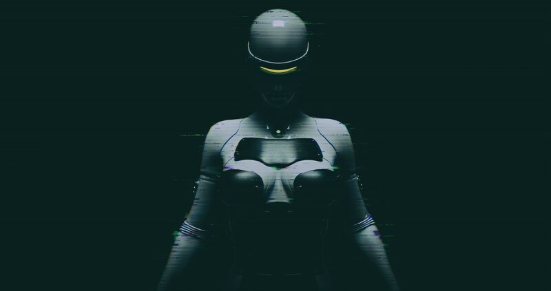 Robotic Figure in Dark Room — Black
