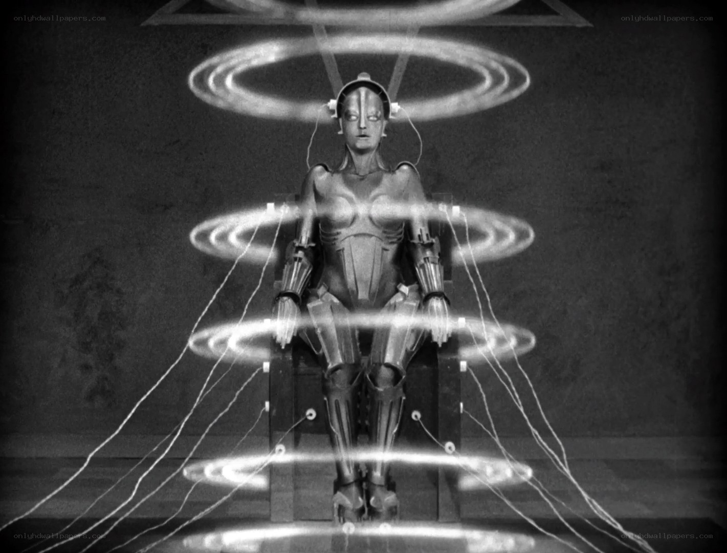 robotic figure in energy rings