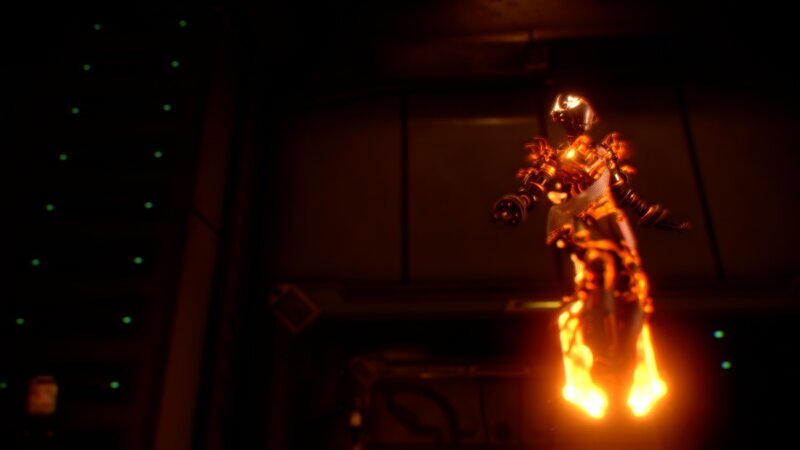 Robotic Figure in Flames — Orange
