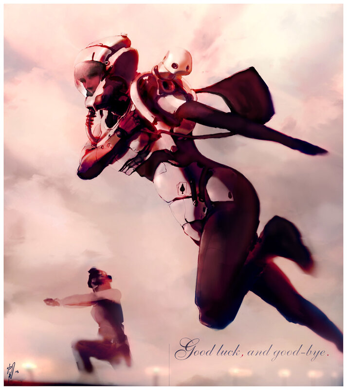 robotic figure in flight