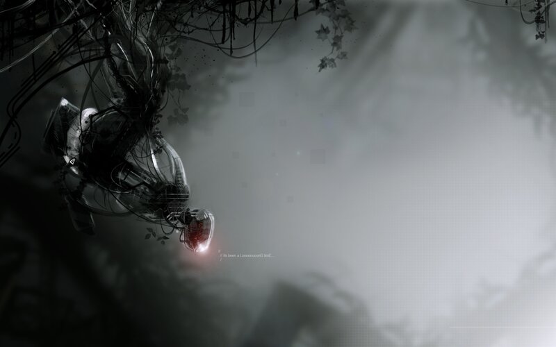 Robotic Figure in Fog — Black, Dramatic, Digital Art