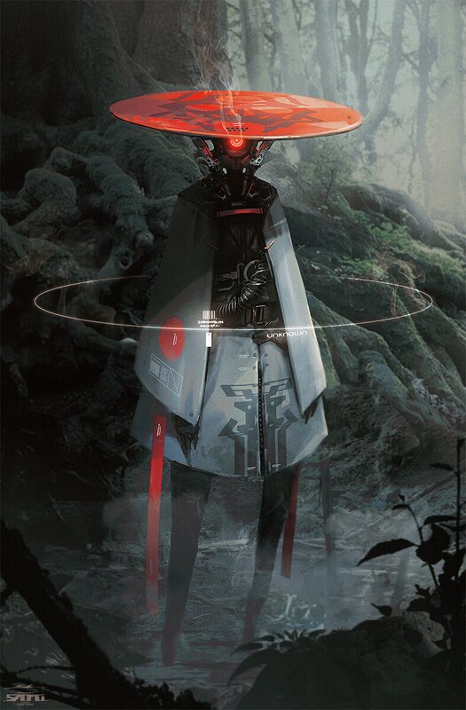 Robotic Figure in Forest — Gray