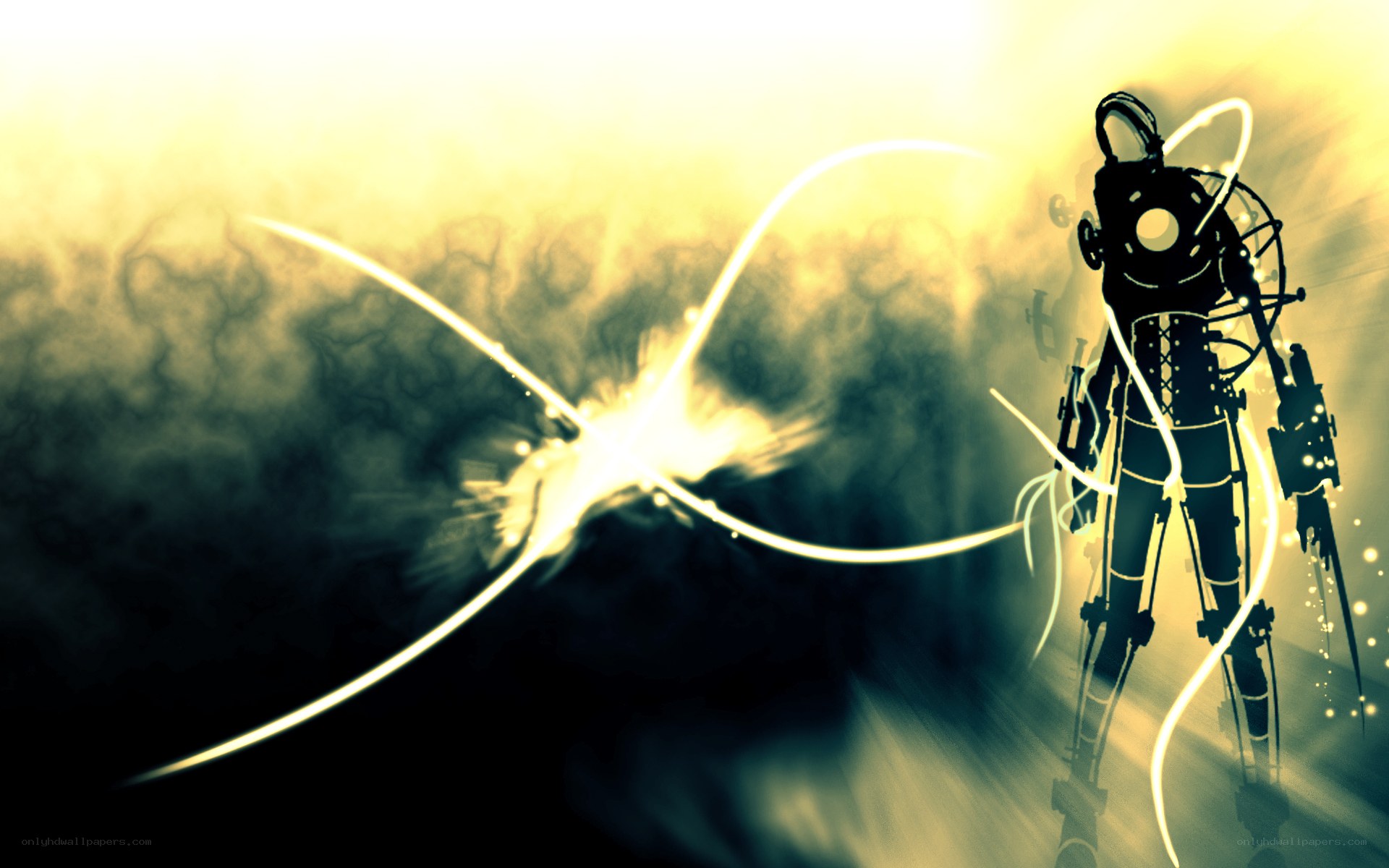 robotic figure in glowing light