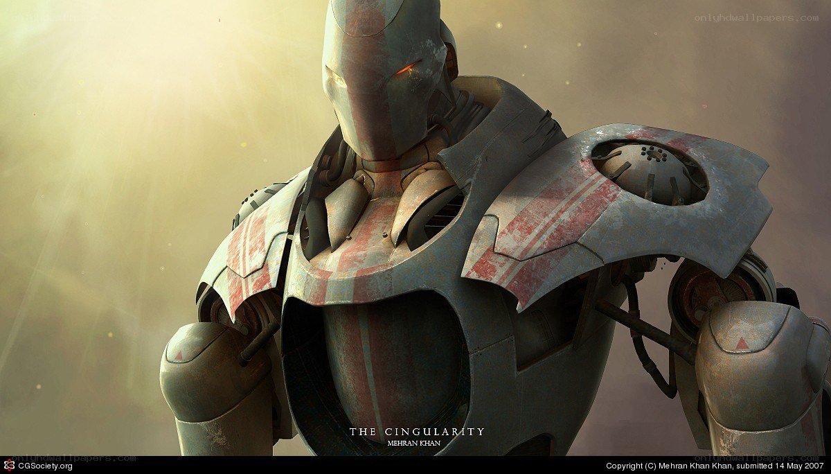 robotic figure in golden light