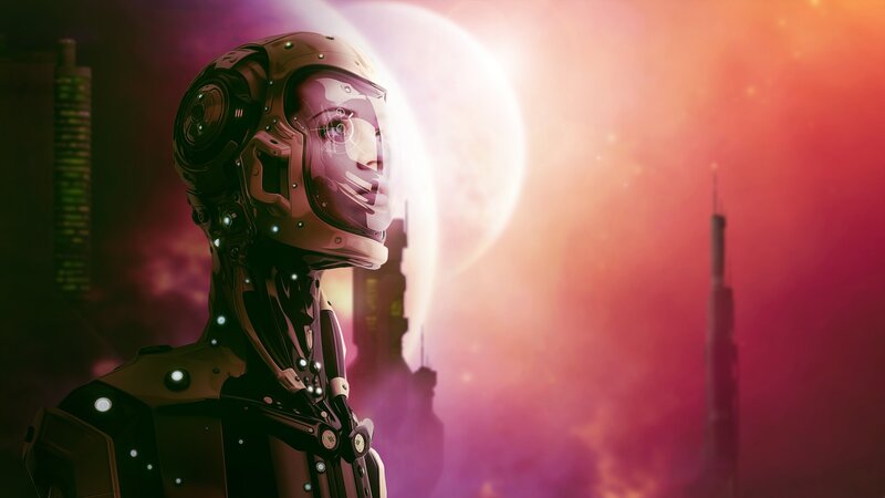 Robotic Figure in Helmet