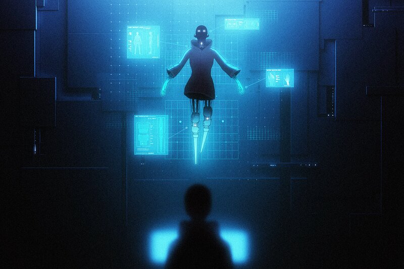 Robotic Figure in Hologram