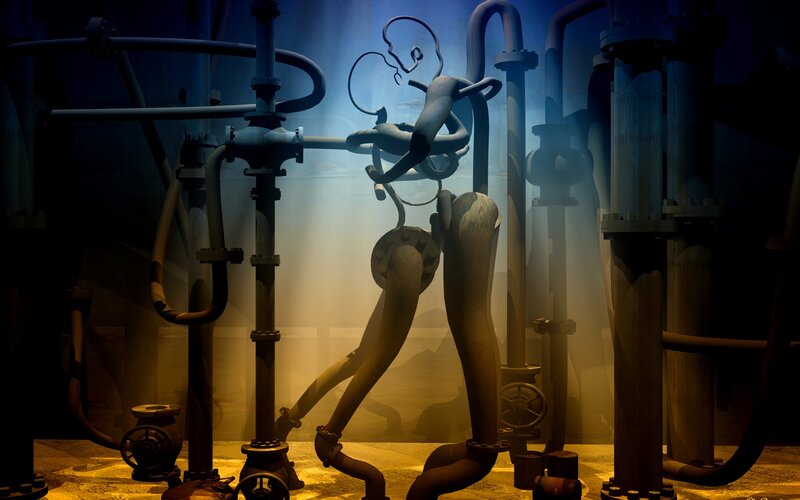 robotic figure in industrial setting