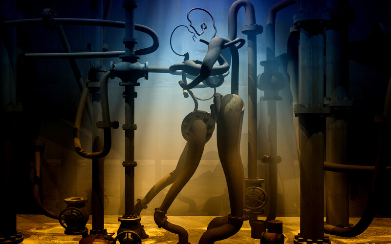 robotic figure in industrial setting