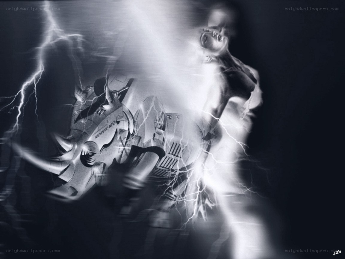 robotic figure in lightning storm