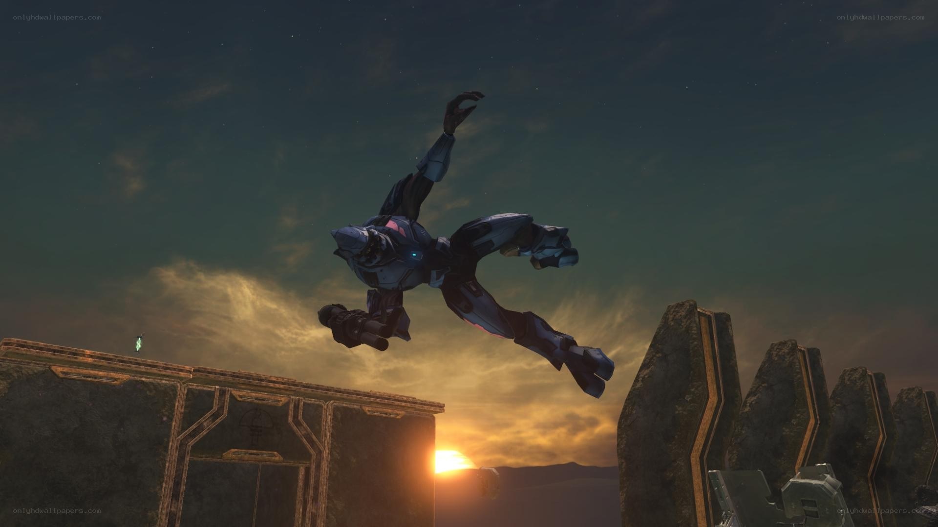 robotic figure in mid-air