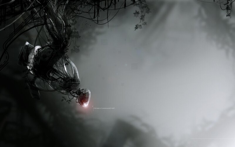 robotic figure in misty environment