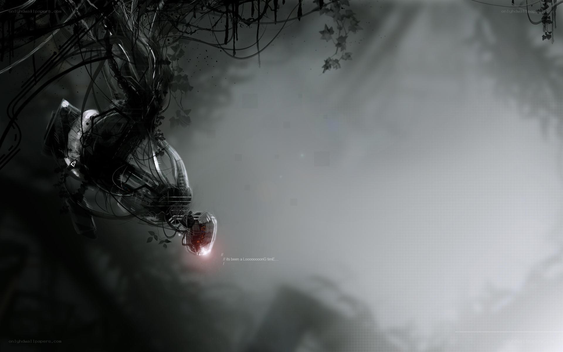 robotic figure in misty environment
