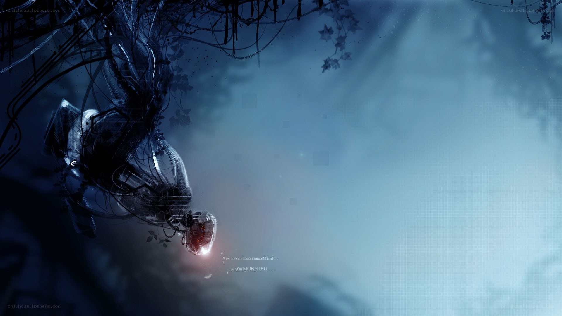 robotic figure in misty forest
