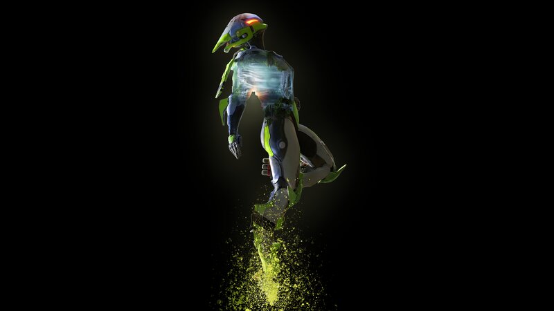 Robotic Figure in Motion — Black, Dramatic