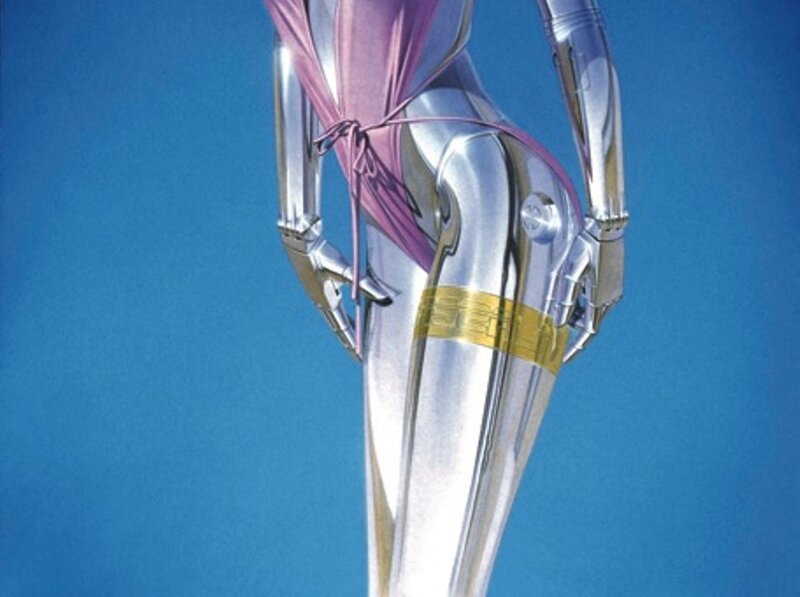 robotic figure in purple fabric
