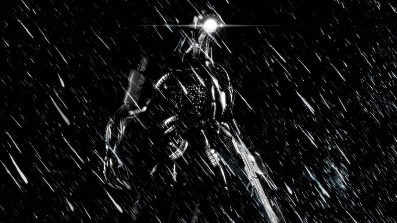 Robotic Figure in Rain — Black, Dramatic, Night, Digital Art