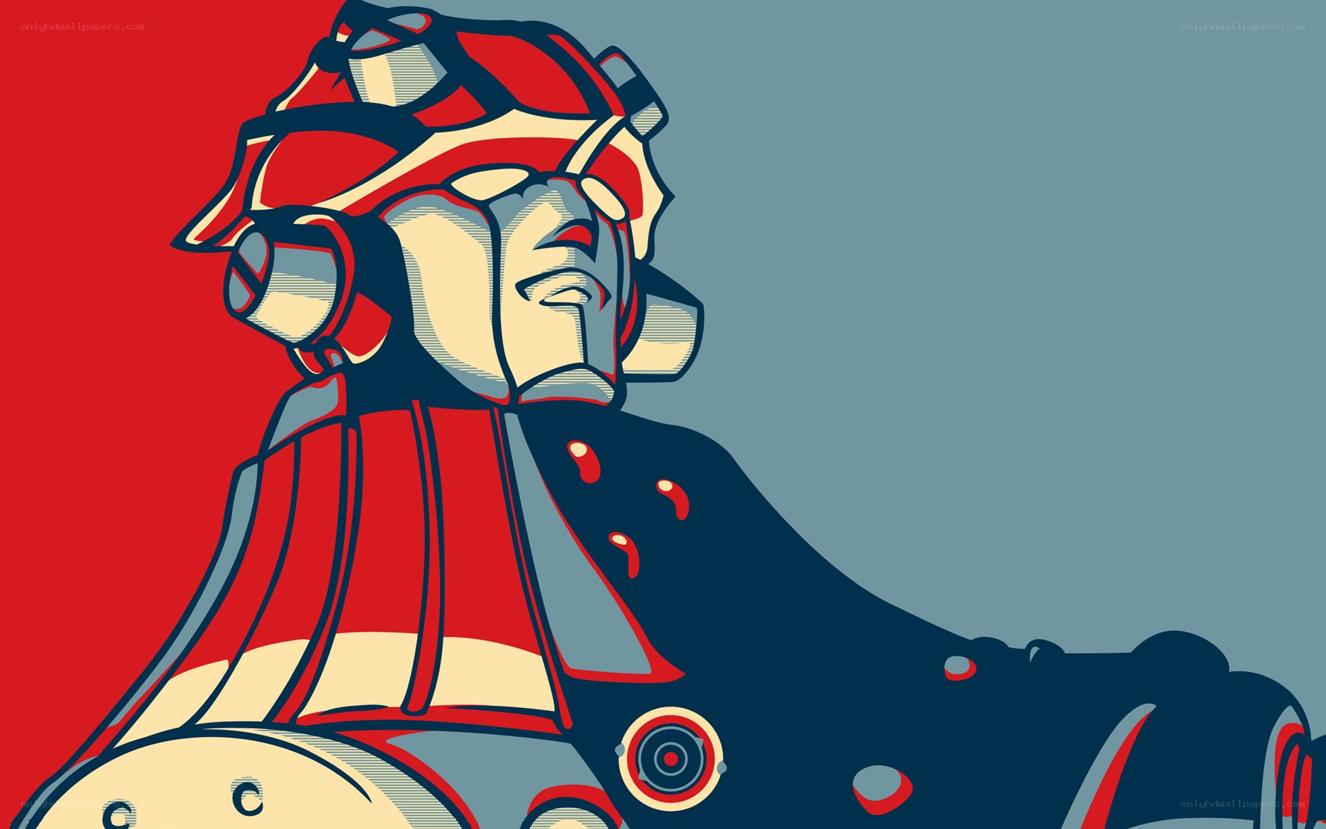 robotic figure in red and blue