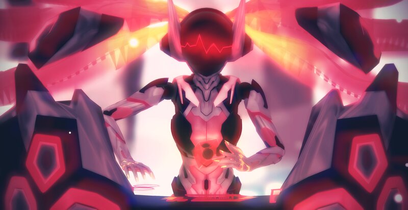 Robotic Figure in Red Light — Dramatic
