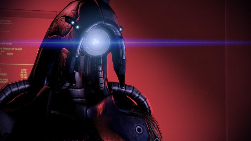 robotic figure in red light