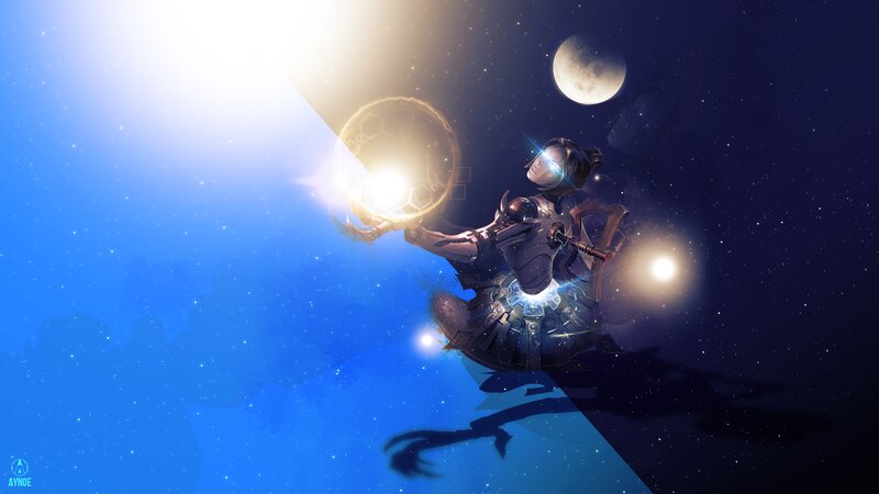 Robotic Figure in Space — Blue, Dramatic