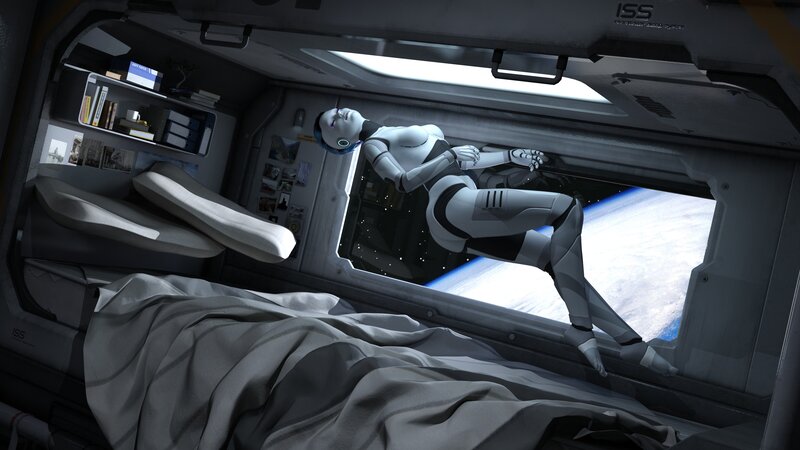 Robotic Figure in Space Capsule