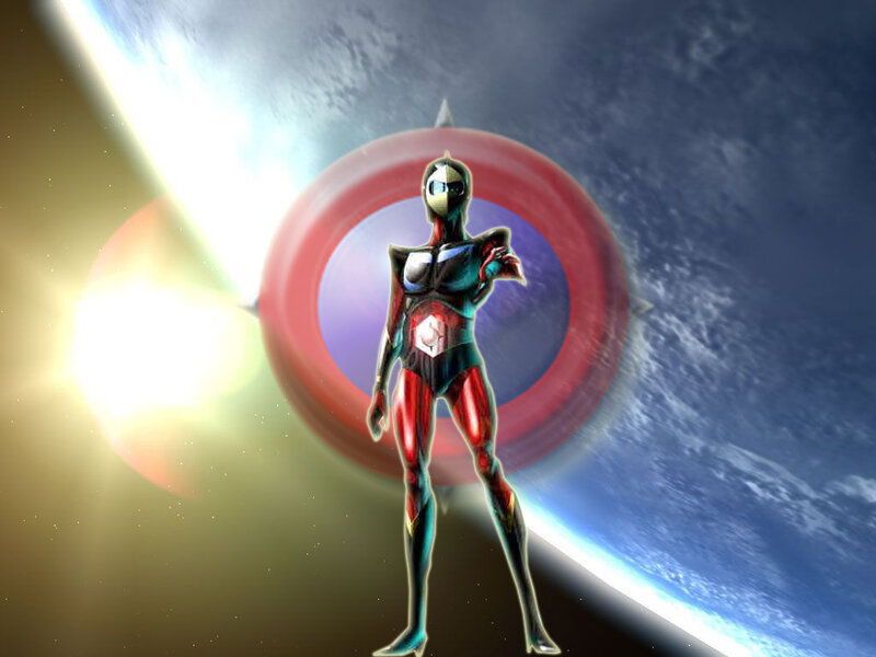 Robotic Figure in Space — Red, Dramatic