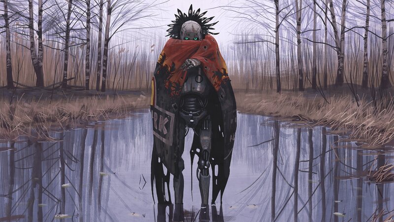 Robotic Figure in Swamp