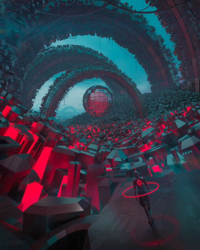 Robotic Figure in Tunnel — Red