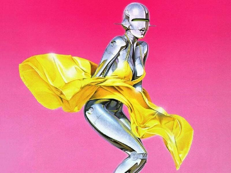 robotic figure in yellow dress