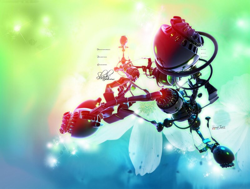 robotic figure on flower