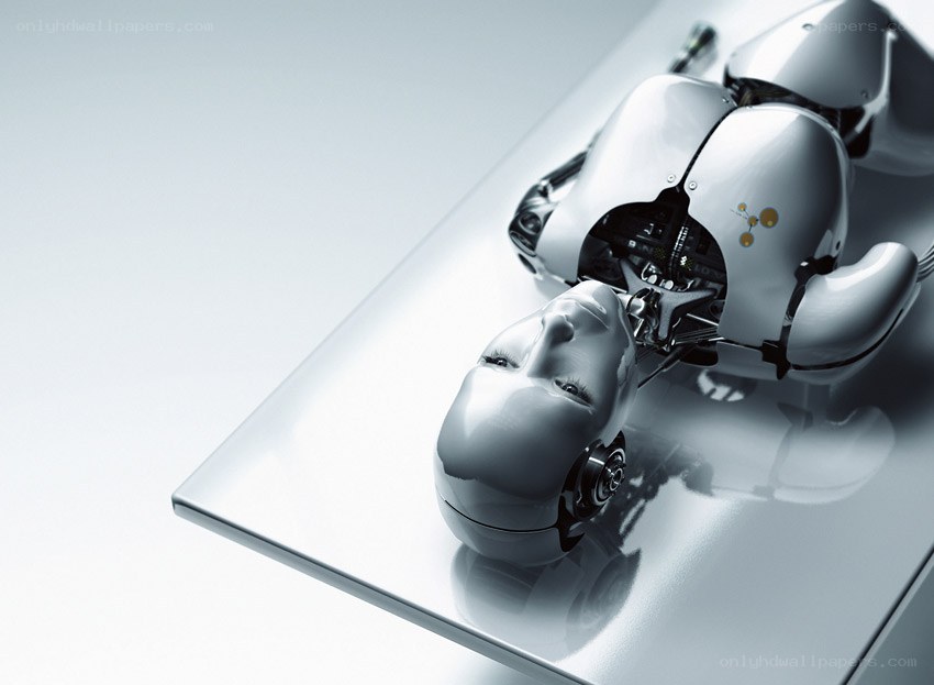 robotic figure on reflective surface