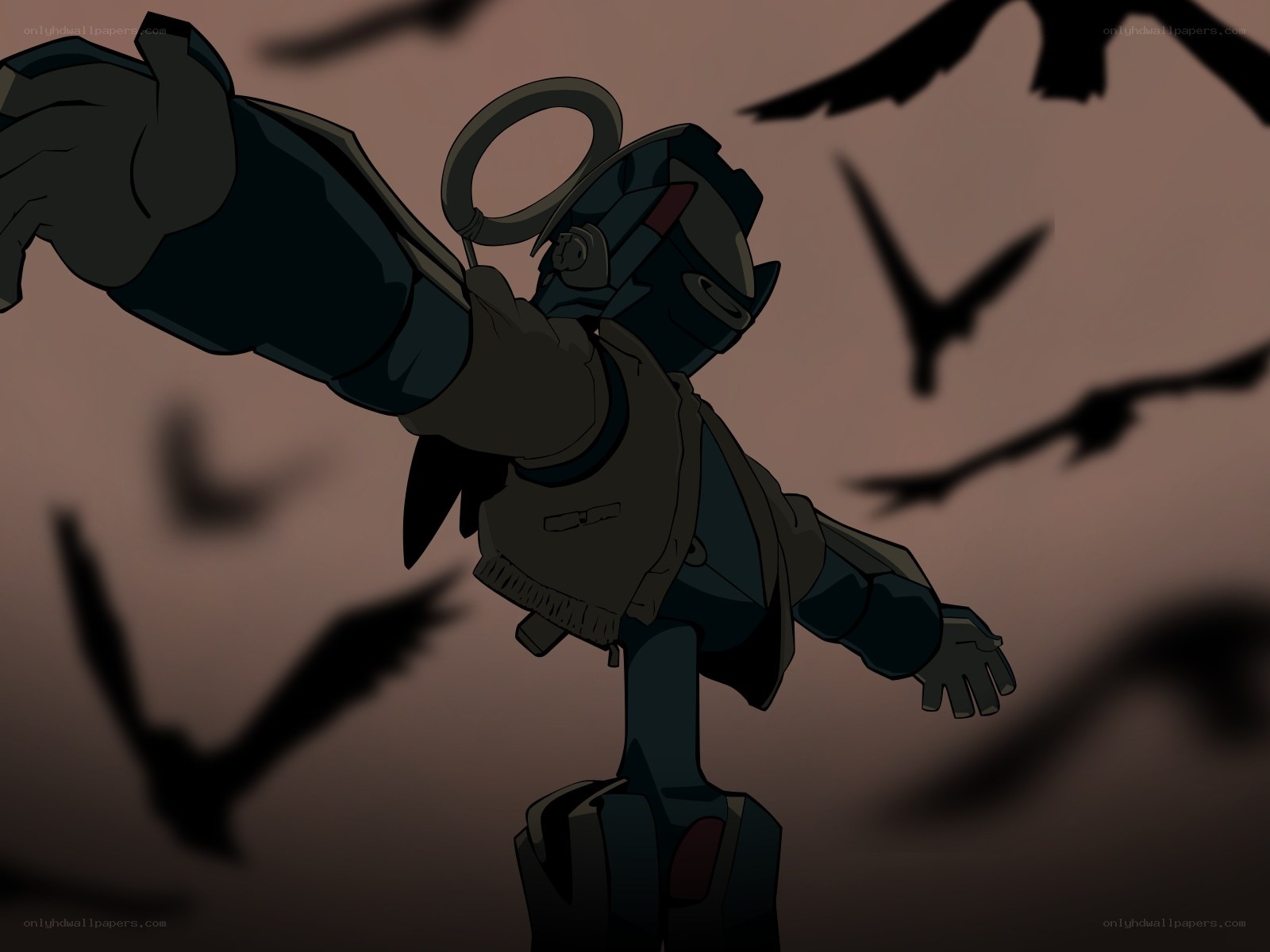 robotic figure with birds